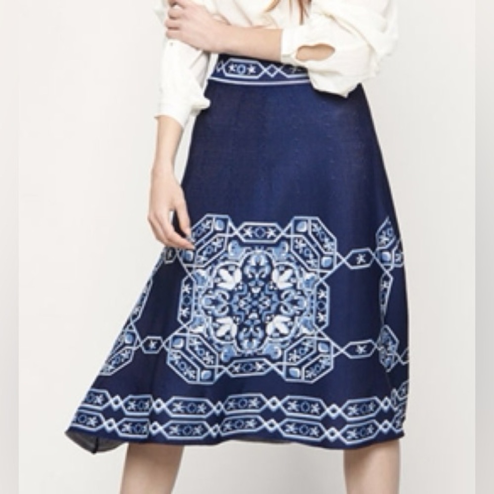 Maje Jules Aztec-jacquard Skirt In Blue Sz 1 ( small)